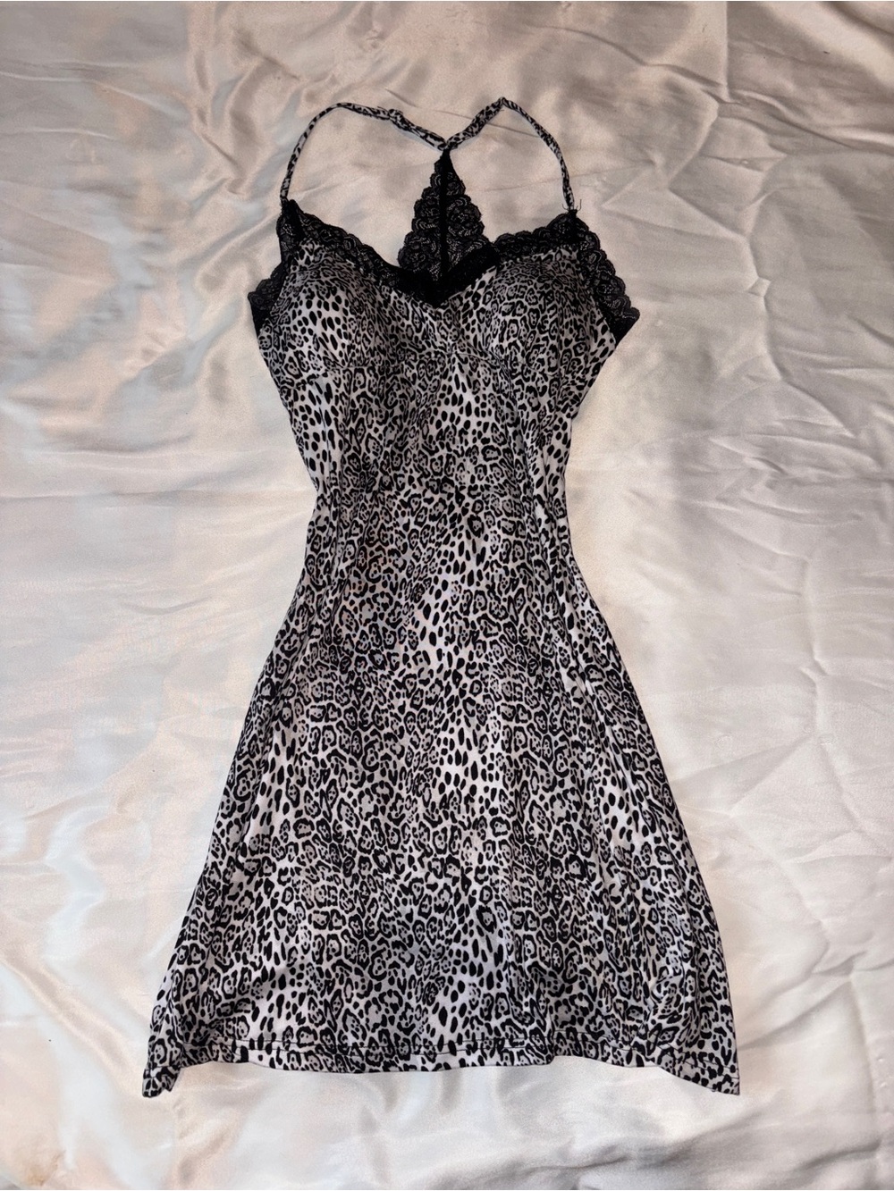 Lauren Taylor London Leopard Print Lace Trim Nightgown Size Large Y2K
